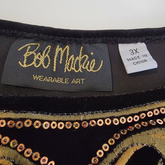 Vintage 90s Bob Mackie Top Wearable Art Embellished Peacock Black Artsy 3X - Picture 4 of 11